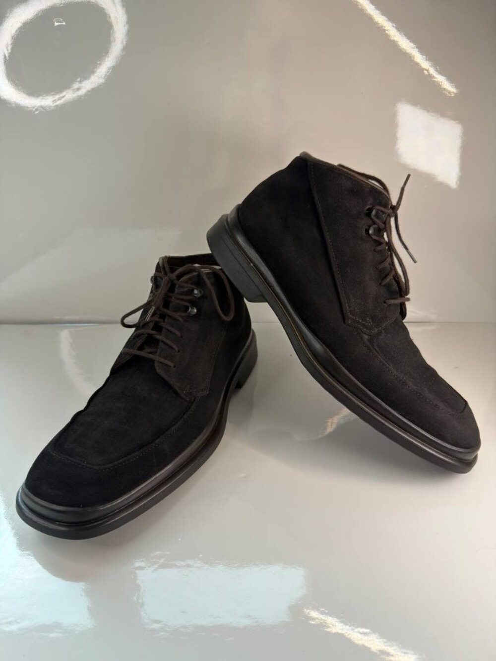 Vintage Hugo Boss Made in Italy Black Suede Moc Toe Ankle Boots -  US 8.5 / UK 7